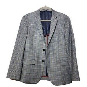Ben Sherman Mens Slim-Fit Glen Plaid Sport Coat Grey/Blue Mod Indie S38 EUC